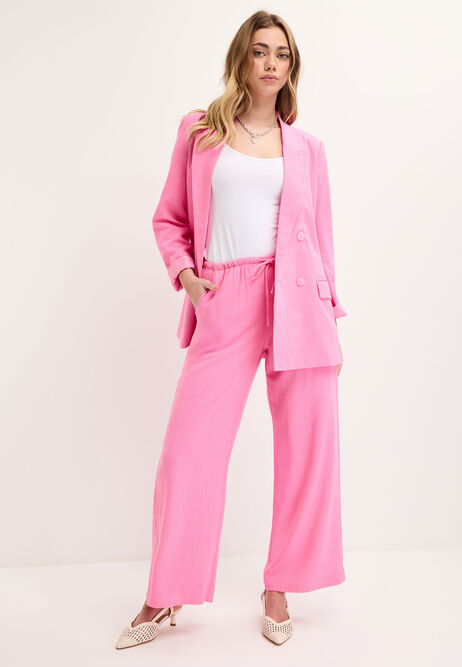Womens Pink Drawstring Linen Blend Trousers