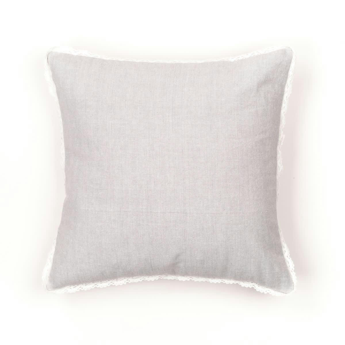 CHARME - Coussin déhoussable avec dentelle en coton gris 40x40