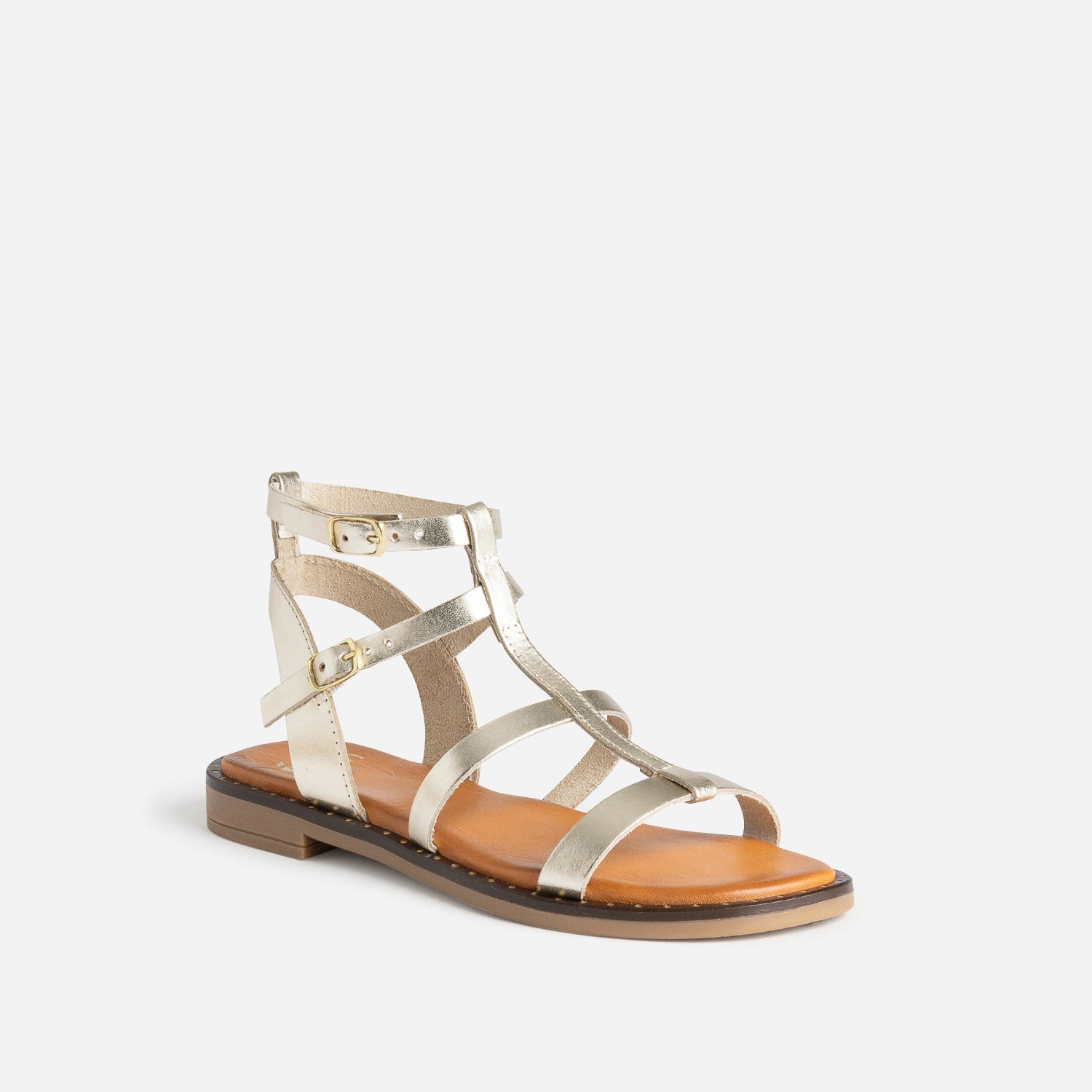 Sandale-spartiate camel cuir