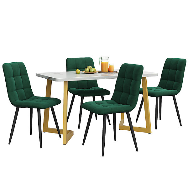 Ensemble table et chaises 117x75x75 cm rectangulaire avec 4 chaises assise rembourrée, pieds métal doré