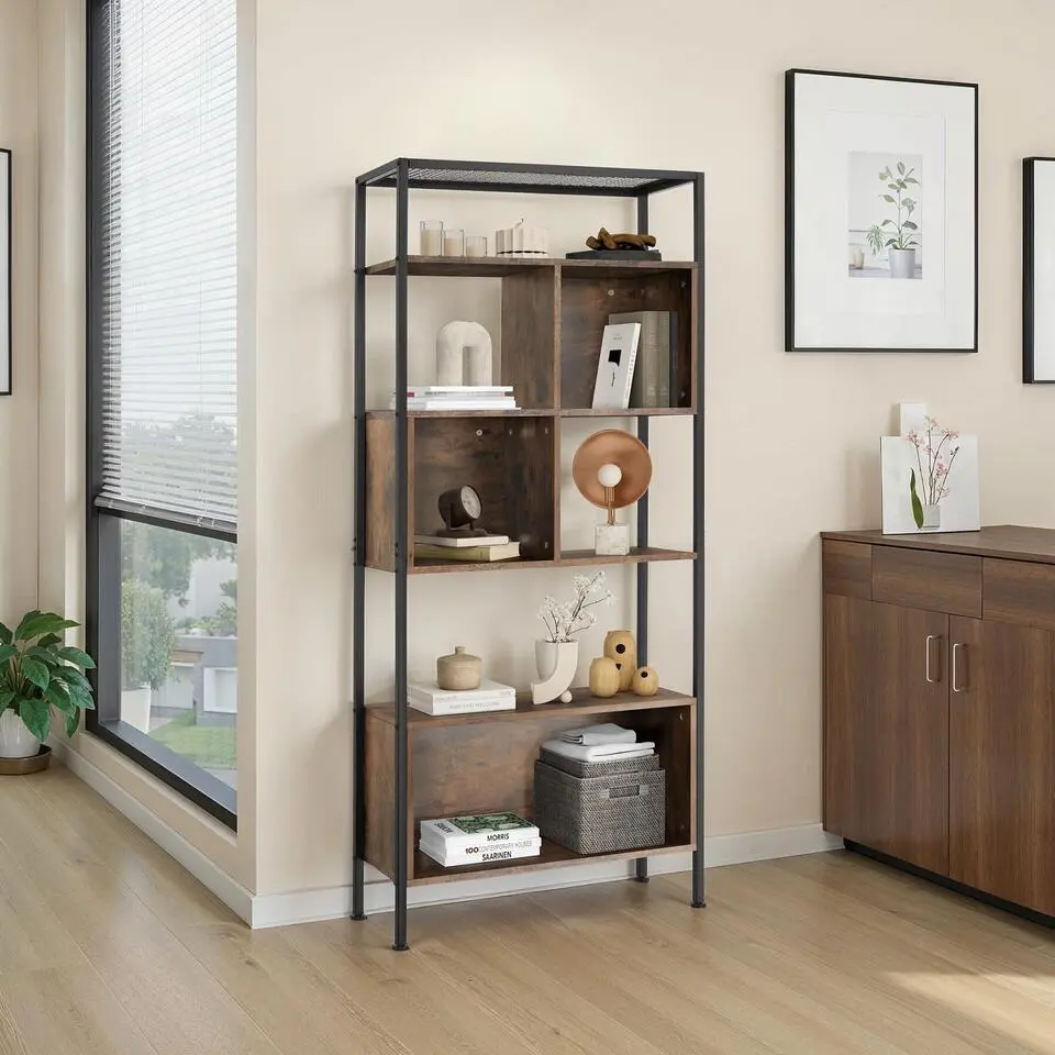 tectake Wandkast Hastings 75x31x170,5cm, Industrieel Hout Donker, Rustiek