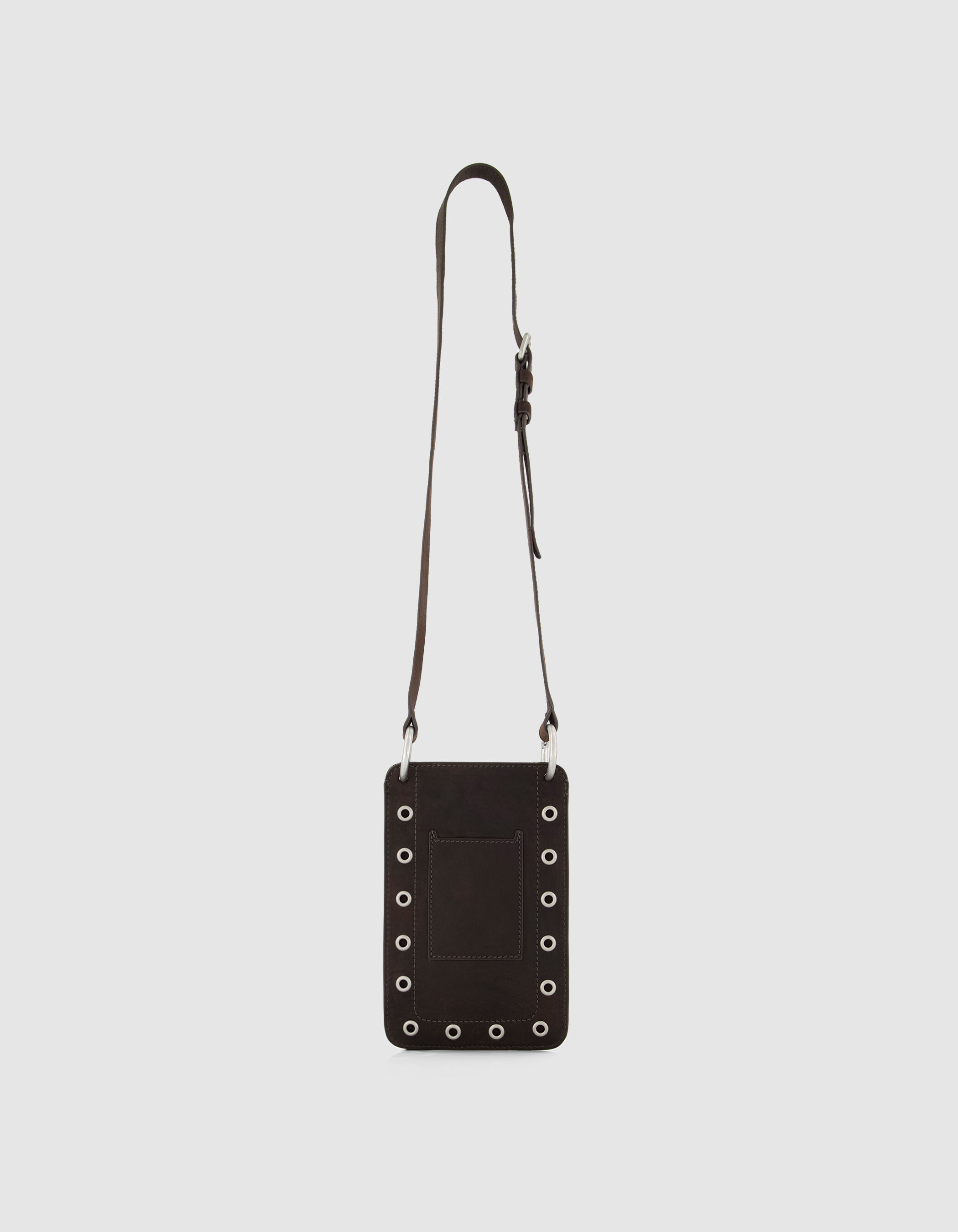 Pochette téléphone marron cuir œillets Femme