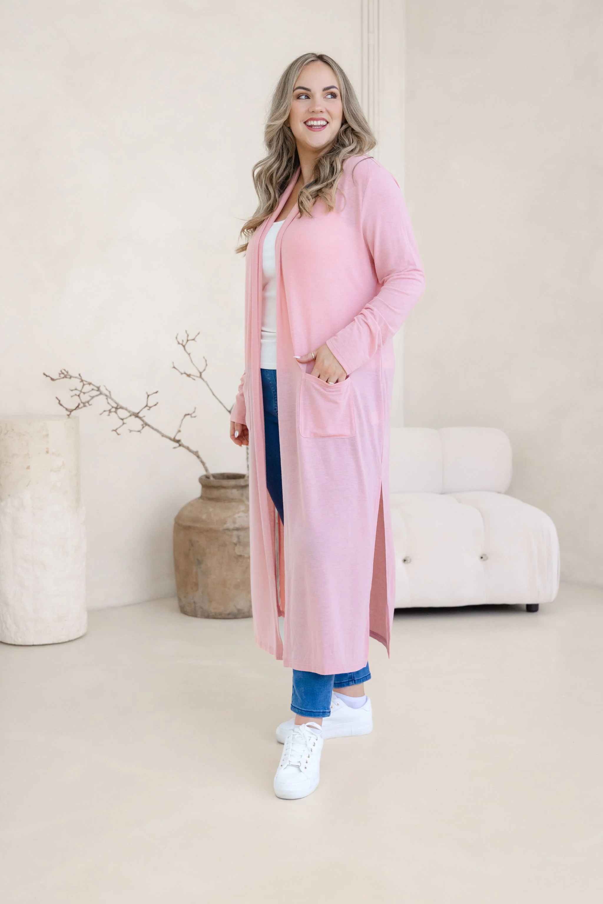 Jane Cardi Maxi Length in Dusty Pink