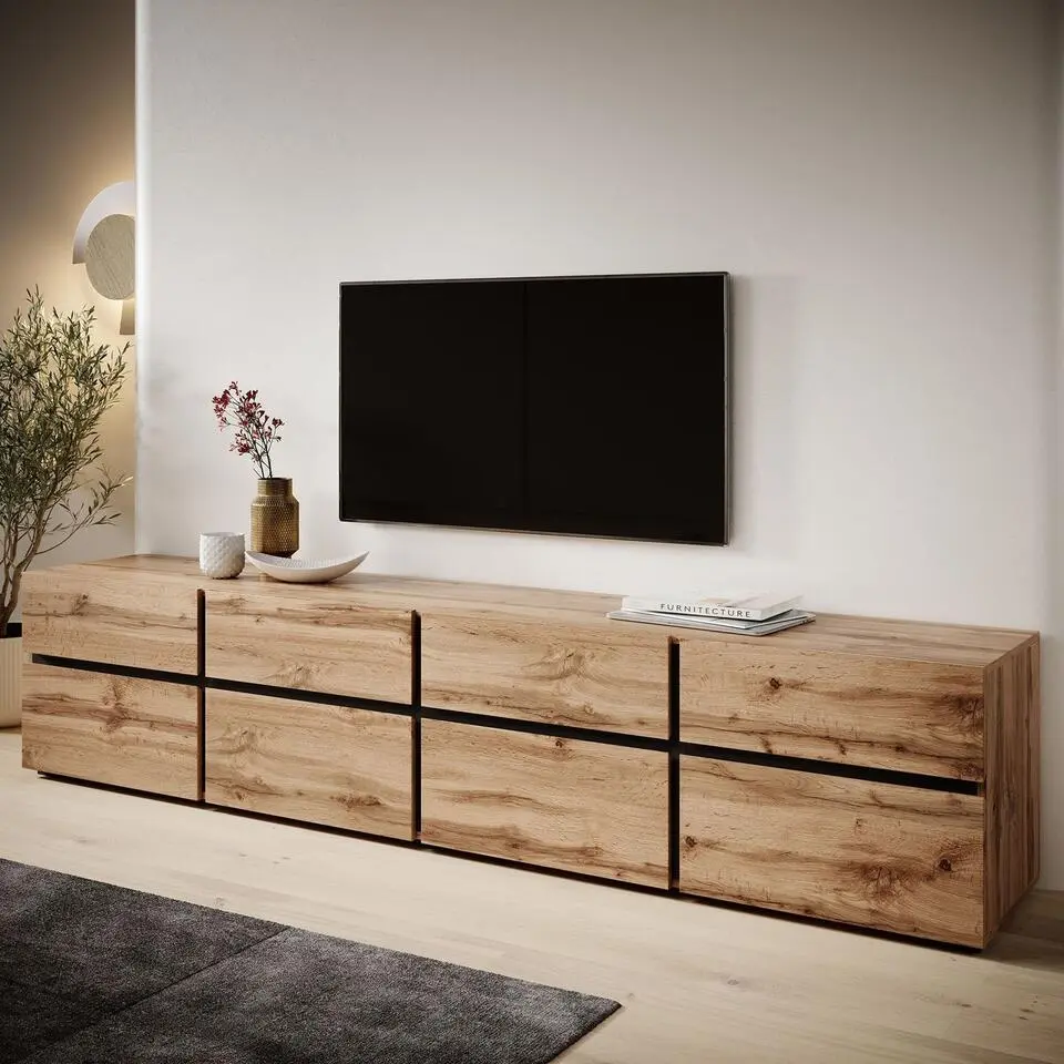 Meubella - TV-Meubel Cainan - Eiken - Zwart - 225 cm