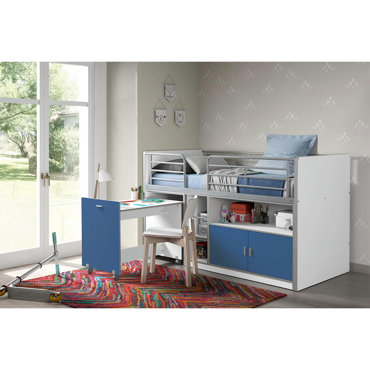 BONNY - Lit combiné 91 90x200 sommier inclus bleu
