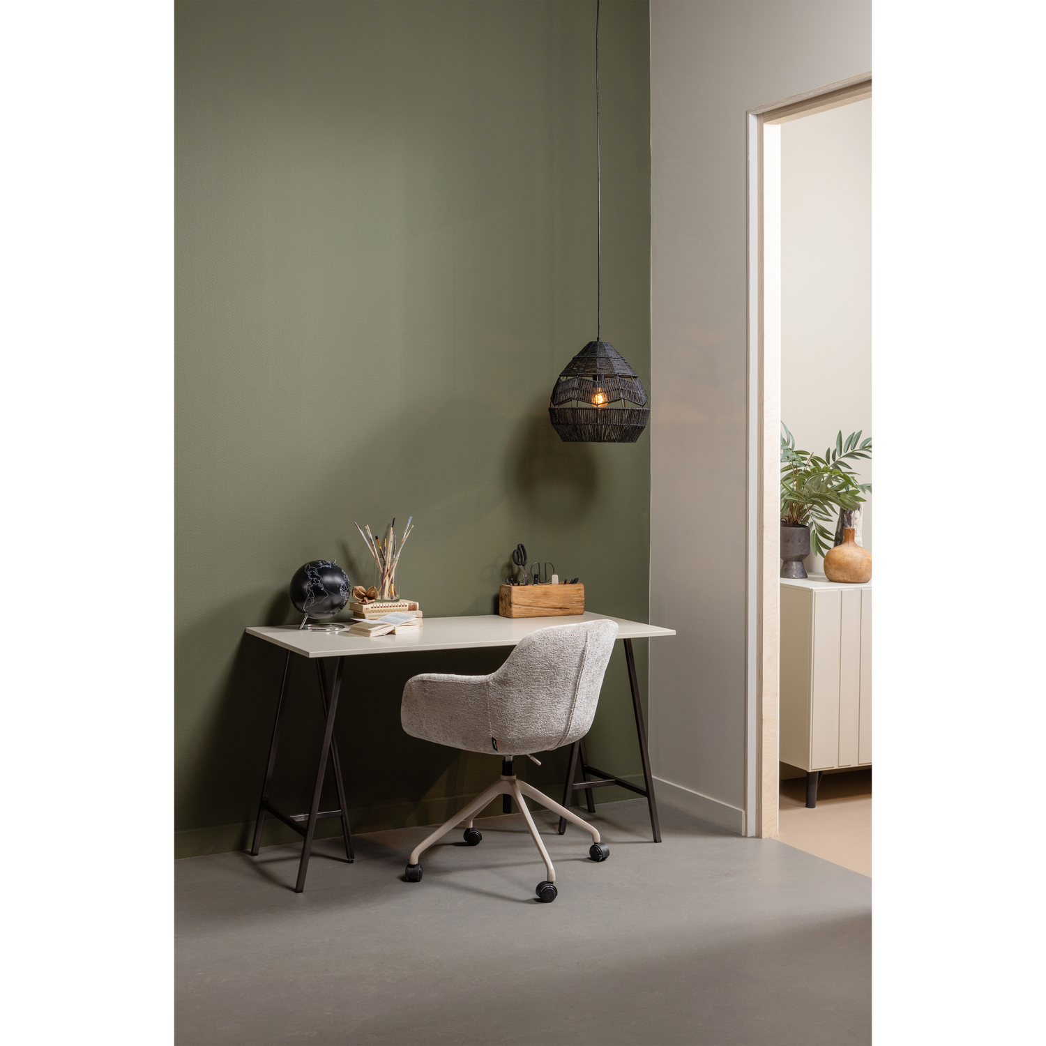 WOOOD Morros Bureaustoel - Polyester - Taupe - 88x57x60