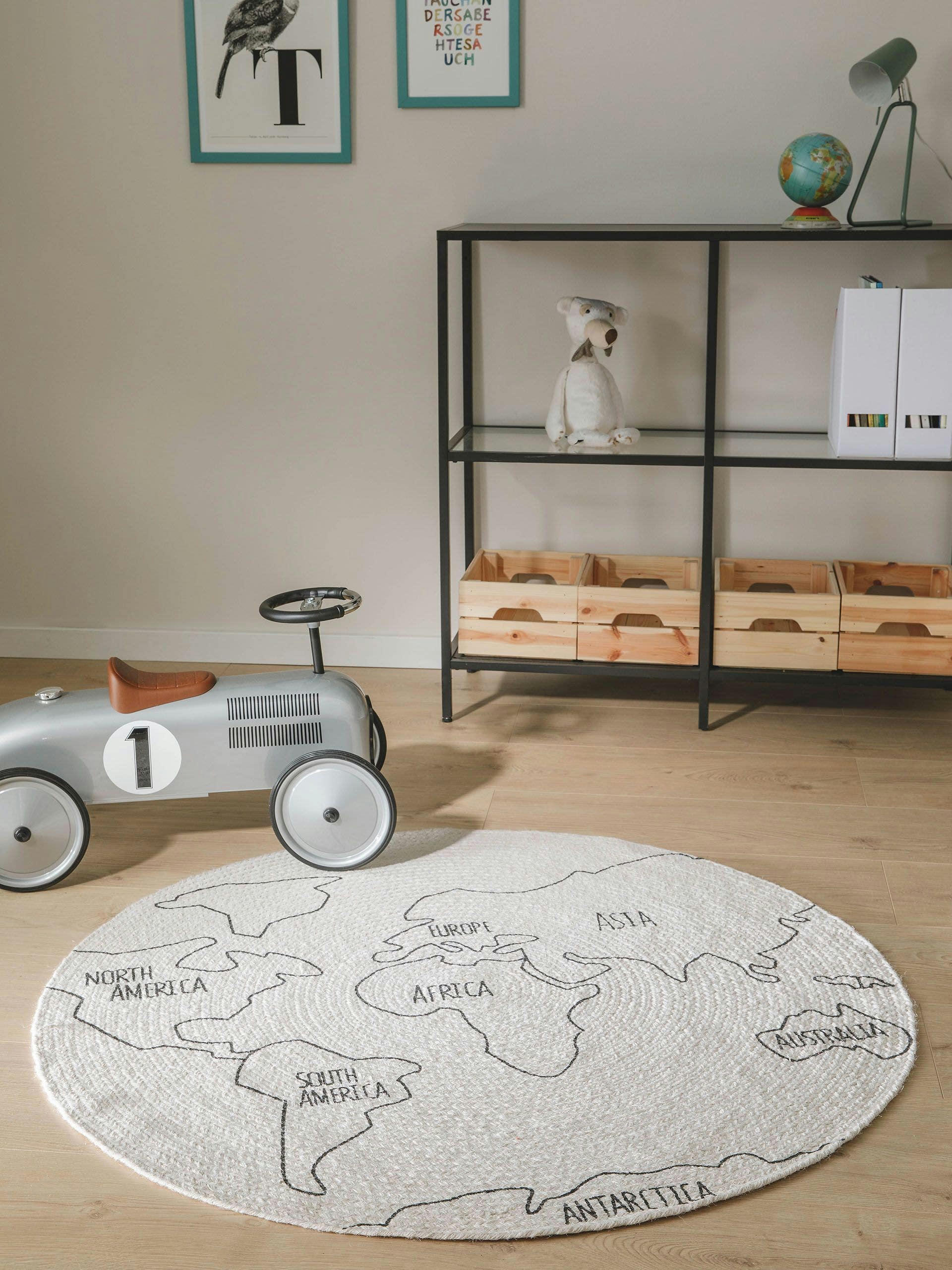 WORLD MAP - Tapis enfant blanc & noir 115 round