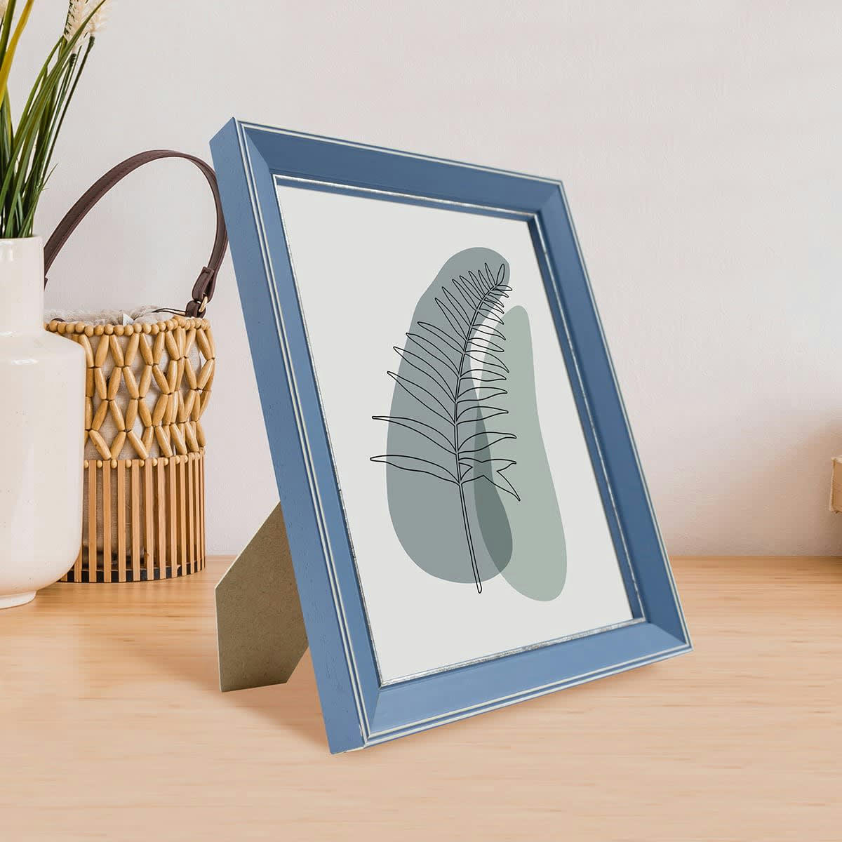 VITTORIA - Cadre photo bleu à la finition argent patiné 15x20 cm bois massif fsc
