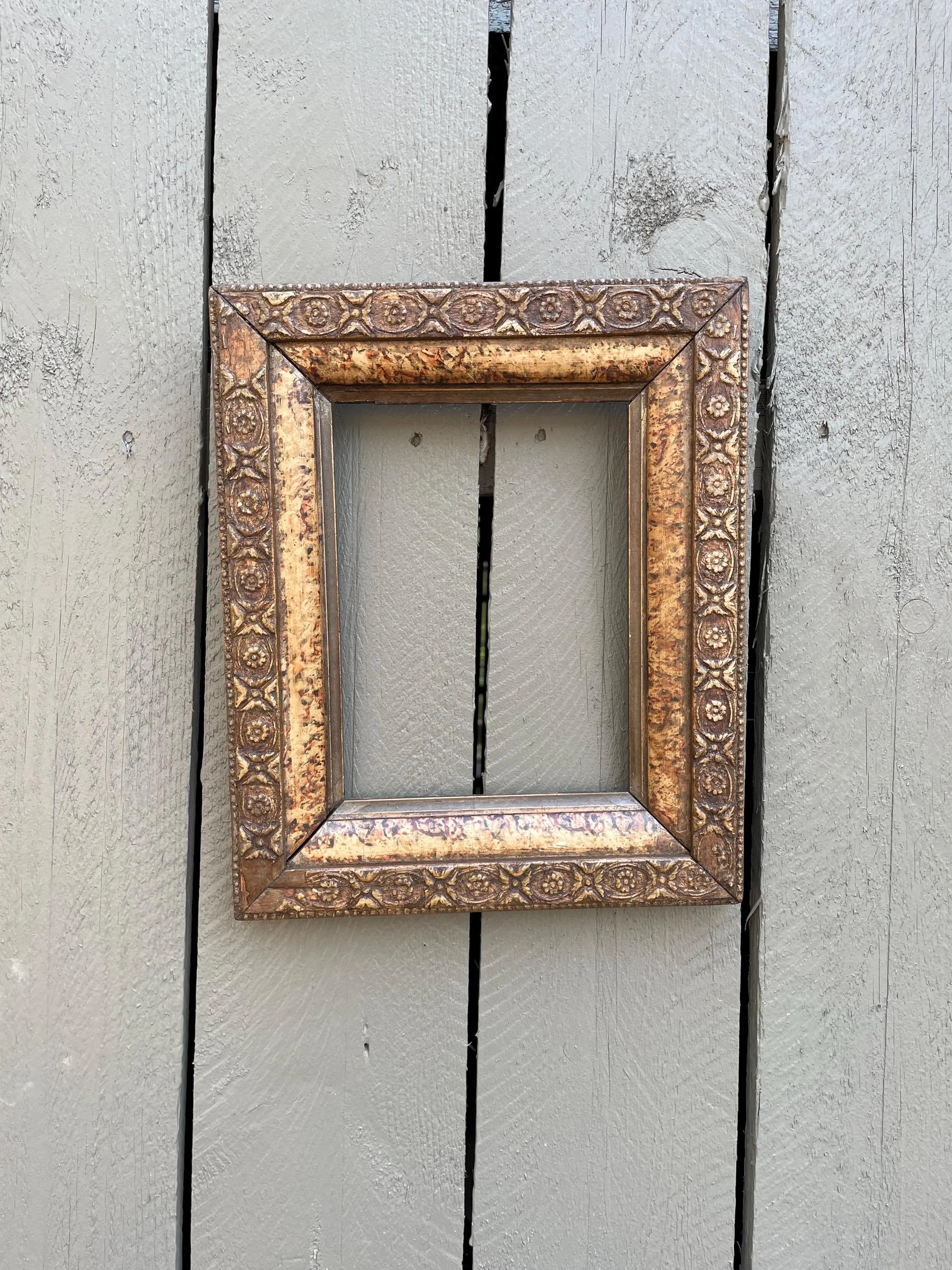 Antique Wooden Frame Carved Florals Marbled Border 6