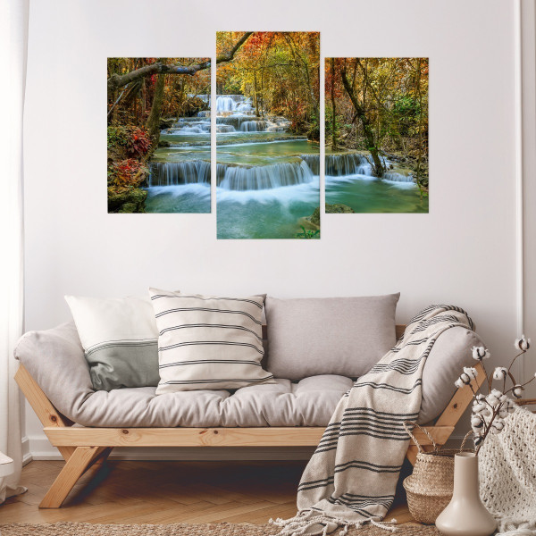 Obraz Tryptyk WODOSPAD w Jesiennym Lesie 60x40cm