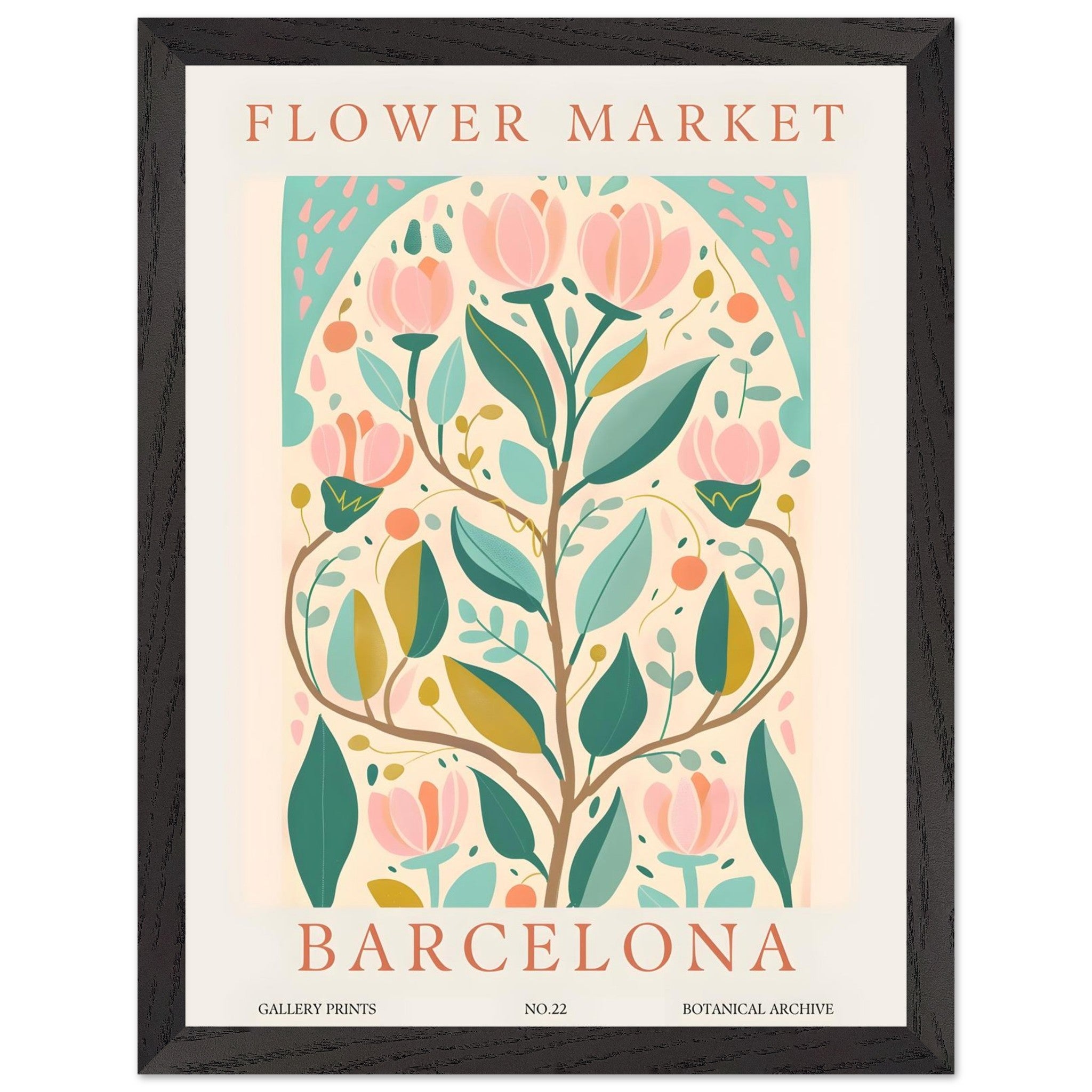 Artfulprints Poster met Lijst Flower market - Barcelona  - 30x40 cm - Meerkleurig