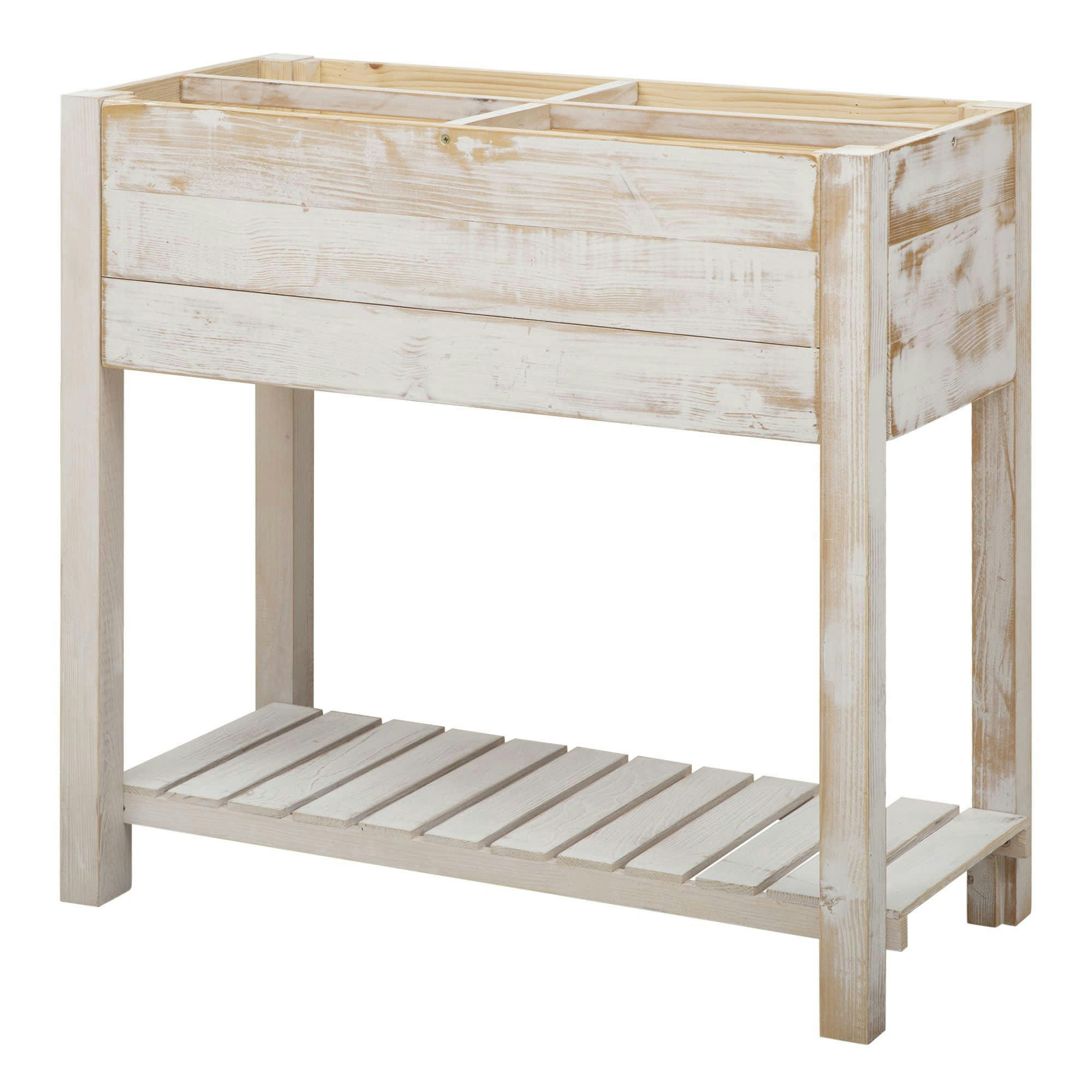 - Jardinière sur pieds potager bois sapin blanc effet vieilli