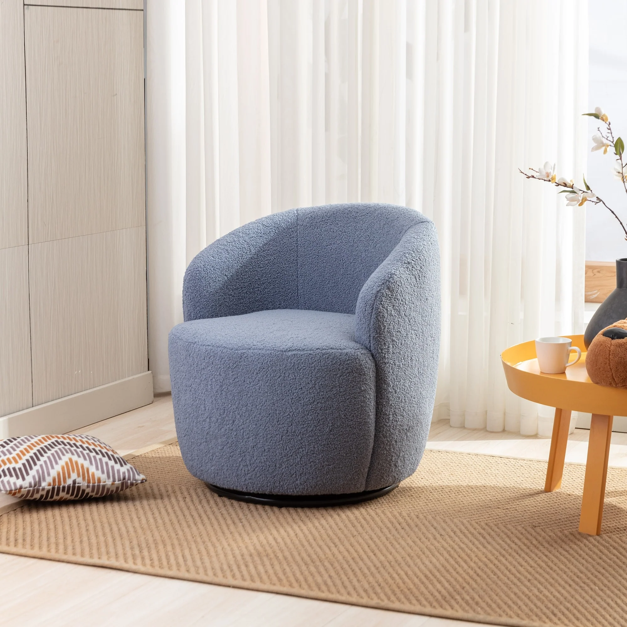 Sealy Velvet Fabric Swivel Accent Armchair Barrel Chair