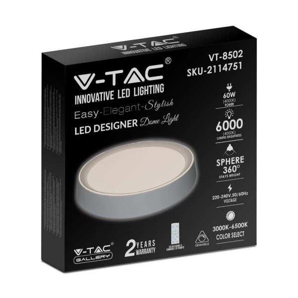 Plafon 8502 z pilotem okrągły biały LED 1x60W 51cm 6000lm IP20 V-TAC