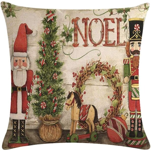 Set of 4 Merry Christmas Pillowcases Christmas Tree with Retro Red Truck Dog Cushion Cover 18"×18"(Red House)