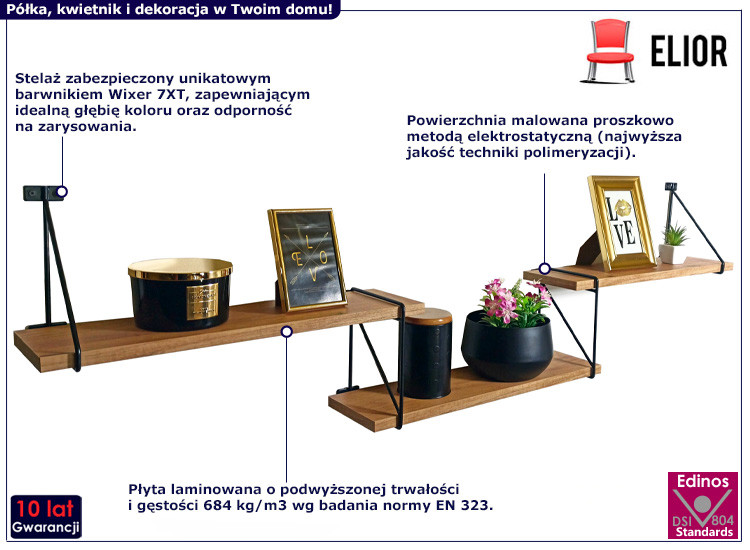 Industrialna potrójna półka ścienna - Vereon