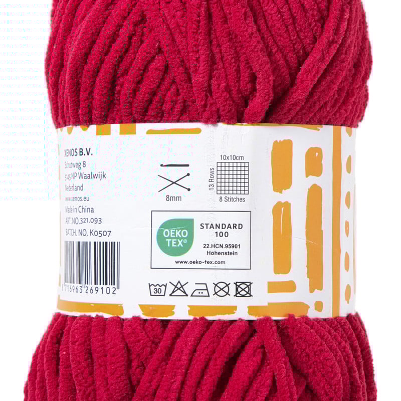 Garen chenille - rood - 100 gram - 60 meter