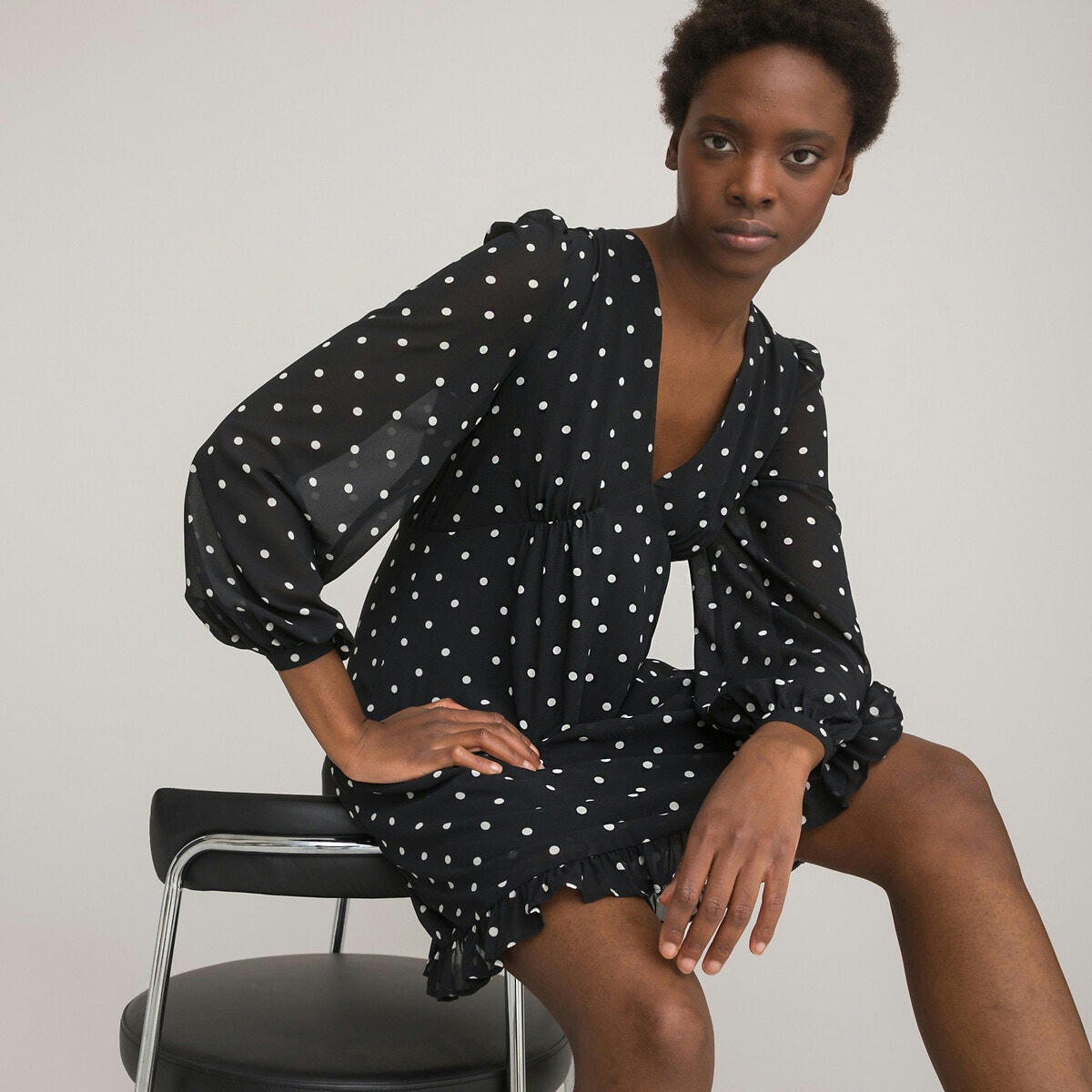 Robe courte évasée, imprimé pois
