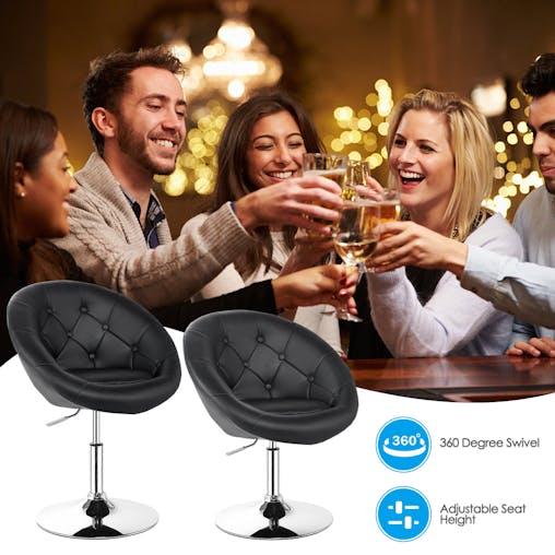 NNECW Set of 2 Swivel Round Tufted Back Chair Accent Chair with PU Leather and Chromed Base