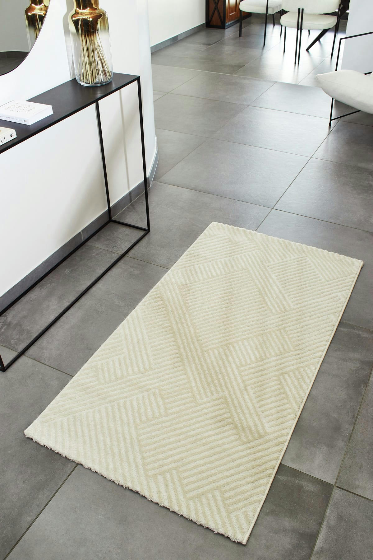 BIANCA - Tapis crème motif géométrique - 80x150