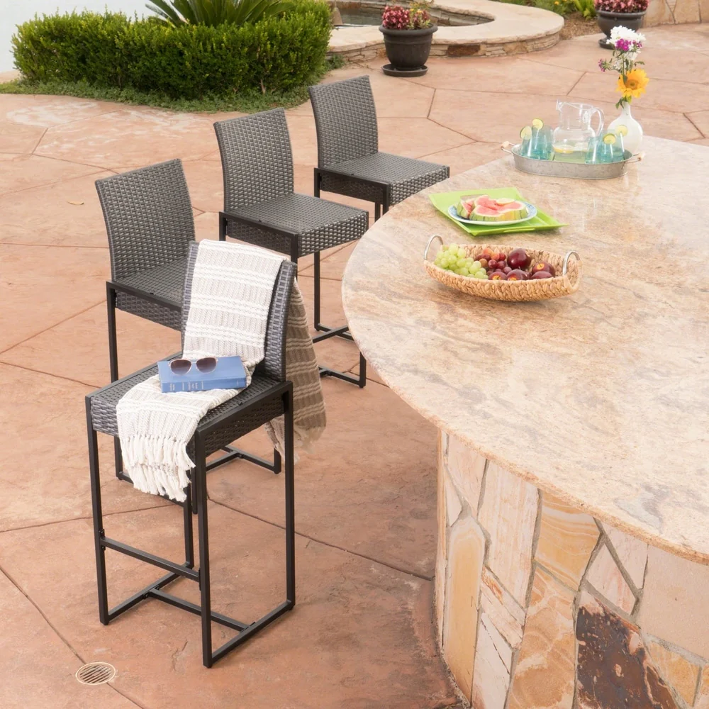Conway Outdoor Wicker Barstools (Set of 4) by Christopher Knight Home