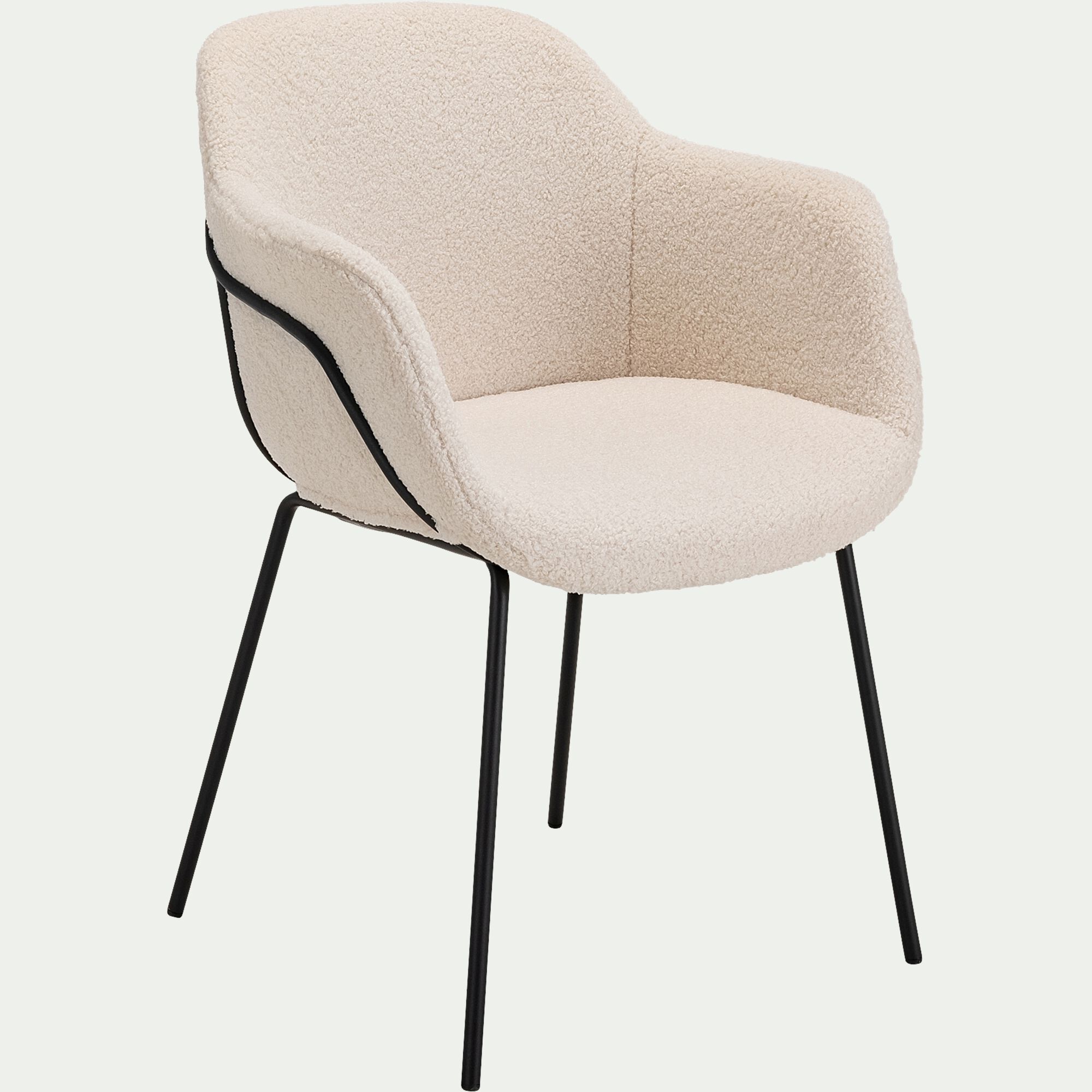 CHLOE - Chaise en tissu bouclette avec accoudoirs - blanc