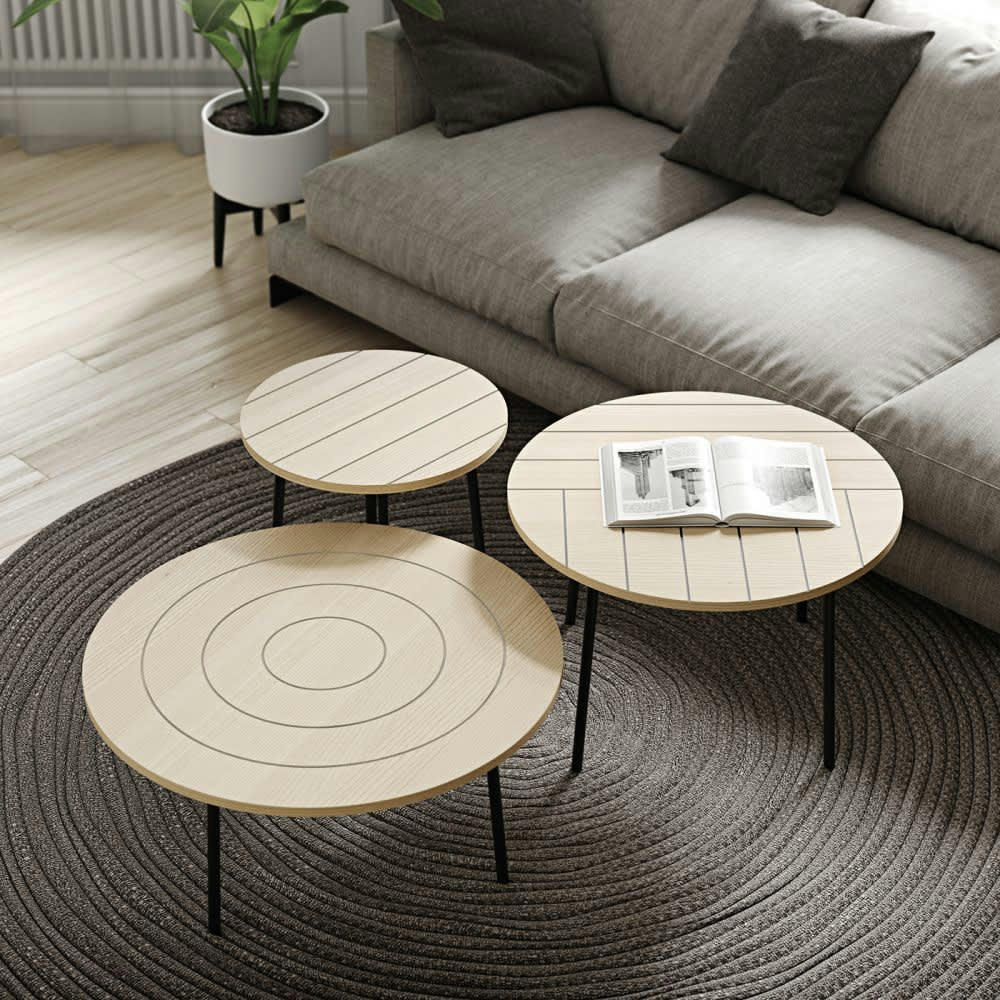 PLY - Table basse  placage chêne clair et métal noir