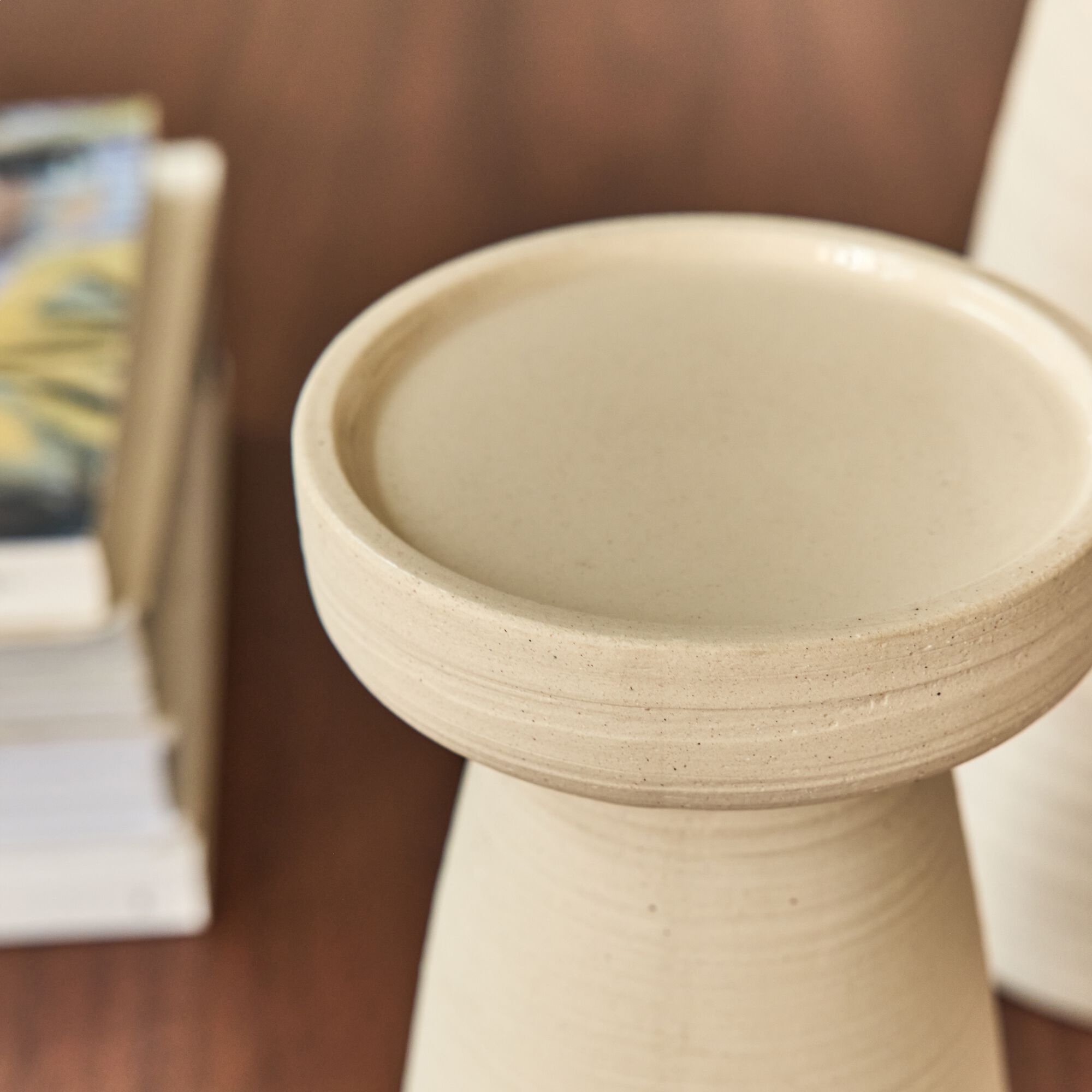 ZELIE - Bougeoir en grès D11,5xH22cm - beige