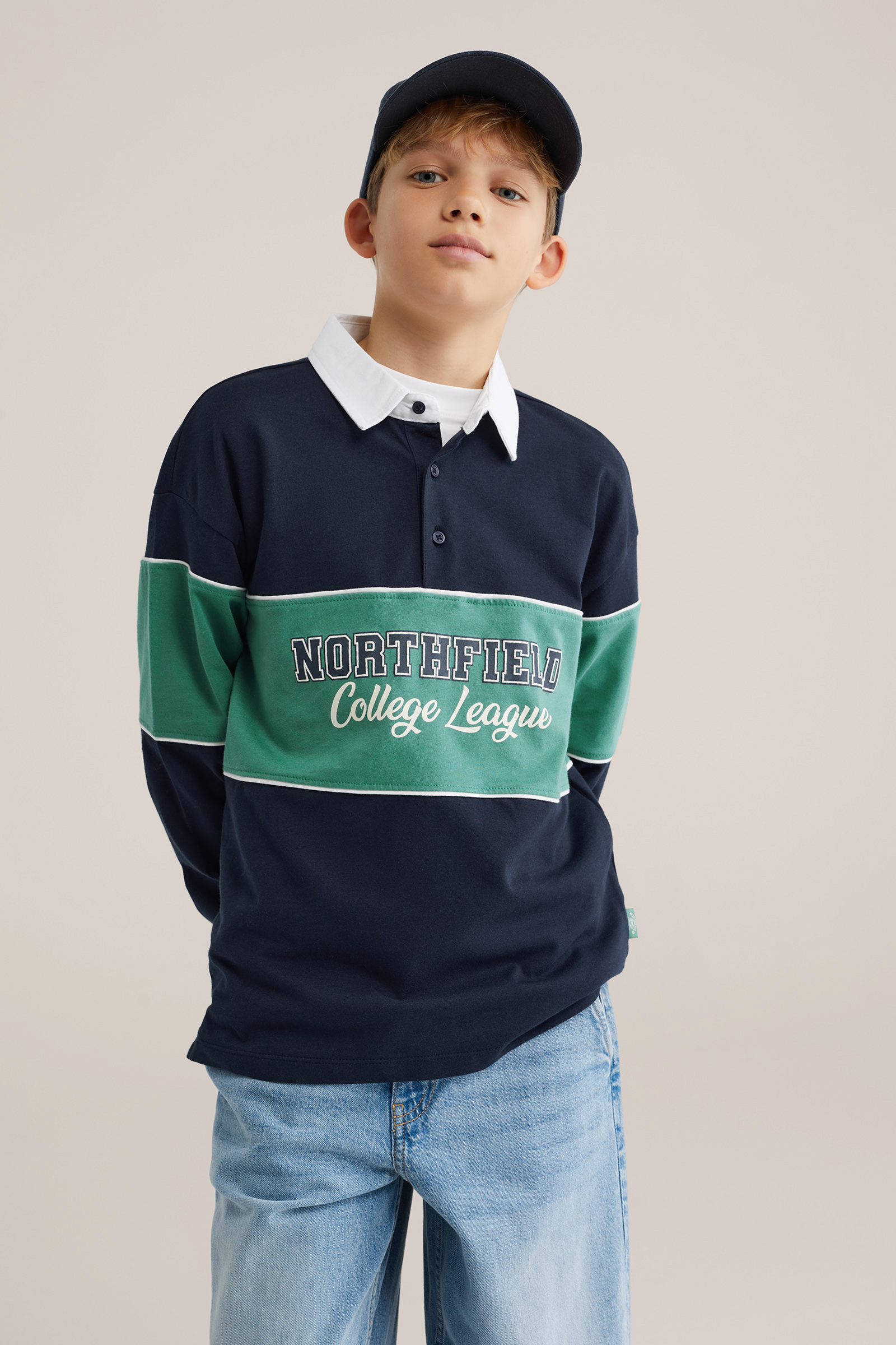 Jongens polo met colourblock en print