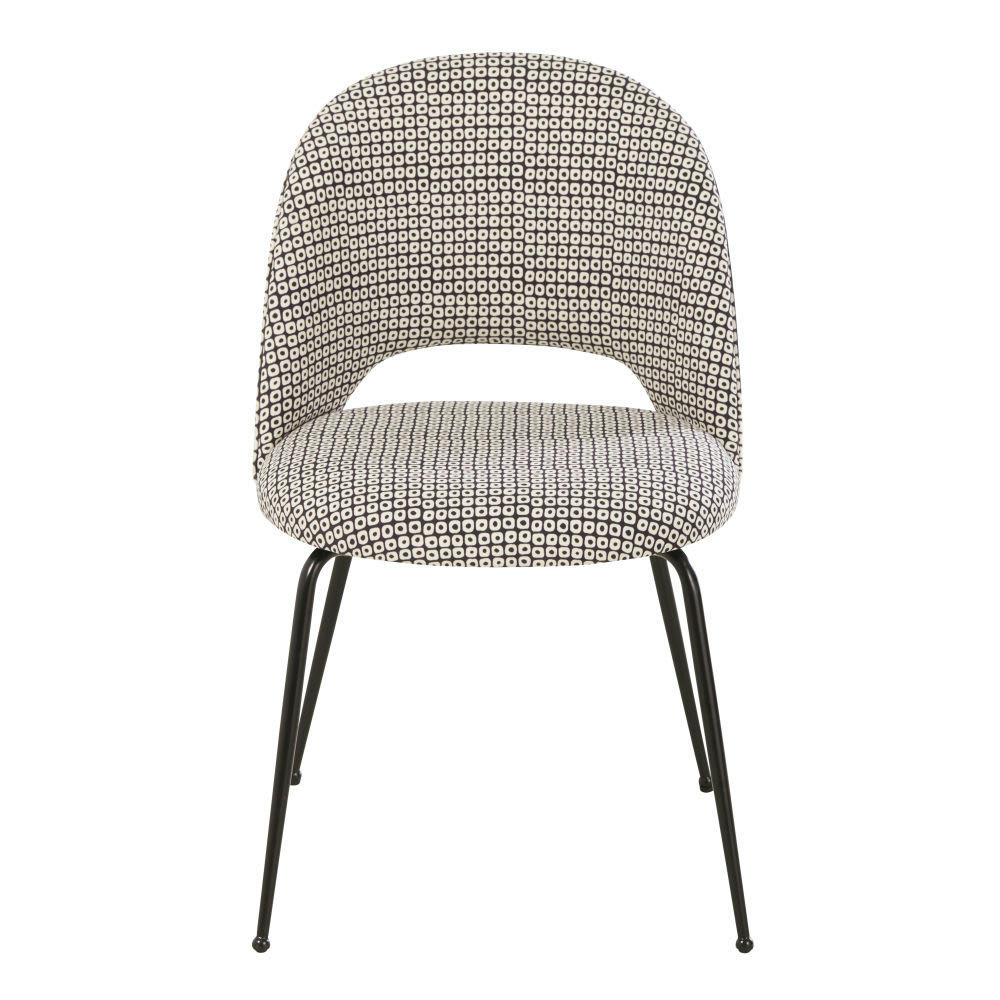 Isys - Chaise en velours imprimé noir et blanc et métal noir