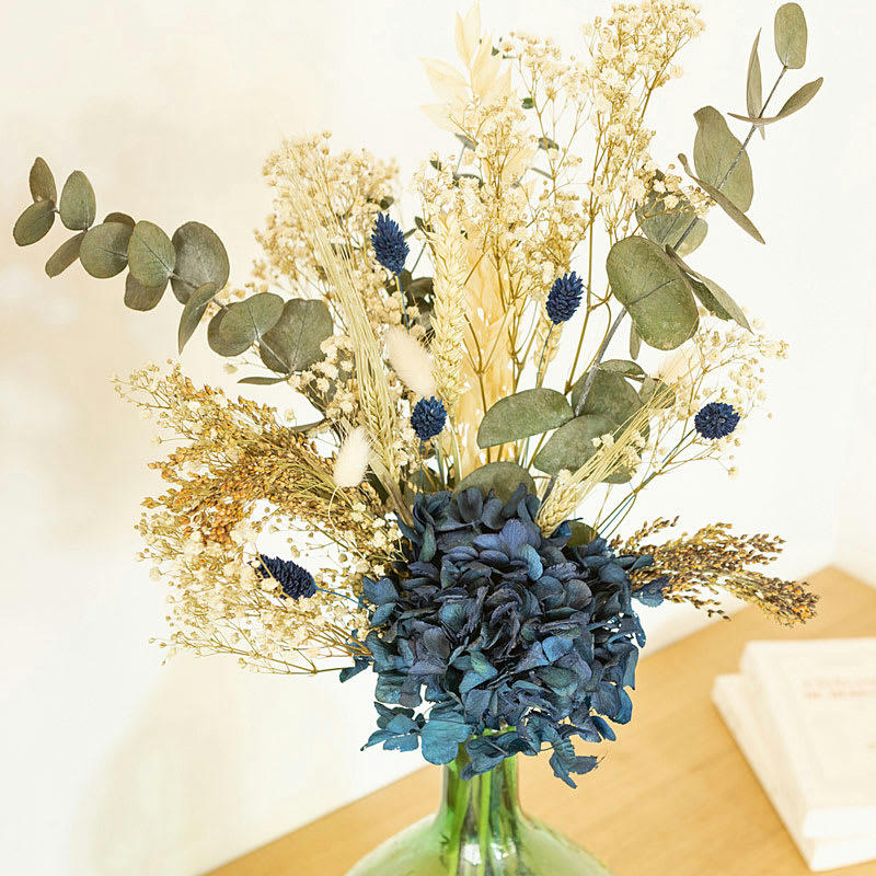 - Bouquet de fleurs séchées pour dame jeanne hortensia bleu