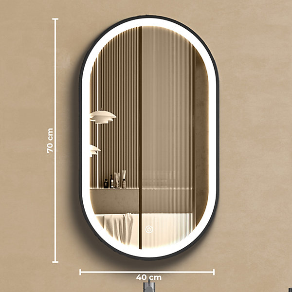 Miroir salle de bain LOMAZOO Dortmund avec LED 40x70 cm ovale noir