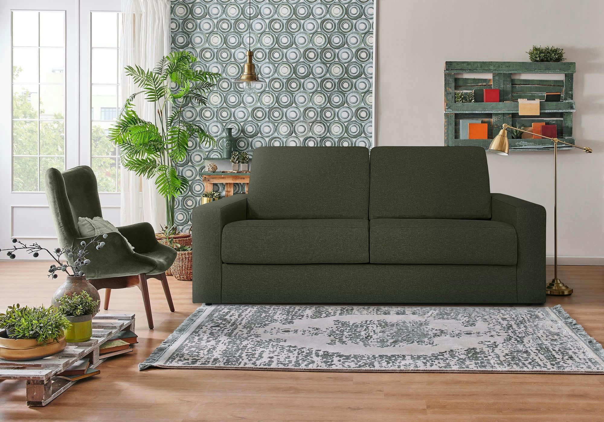 VIGGO - Canapé convertible 3 places  en tissu kaki