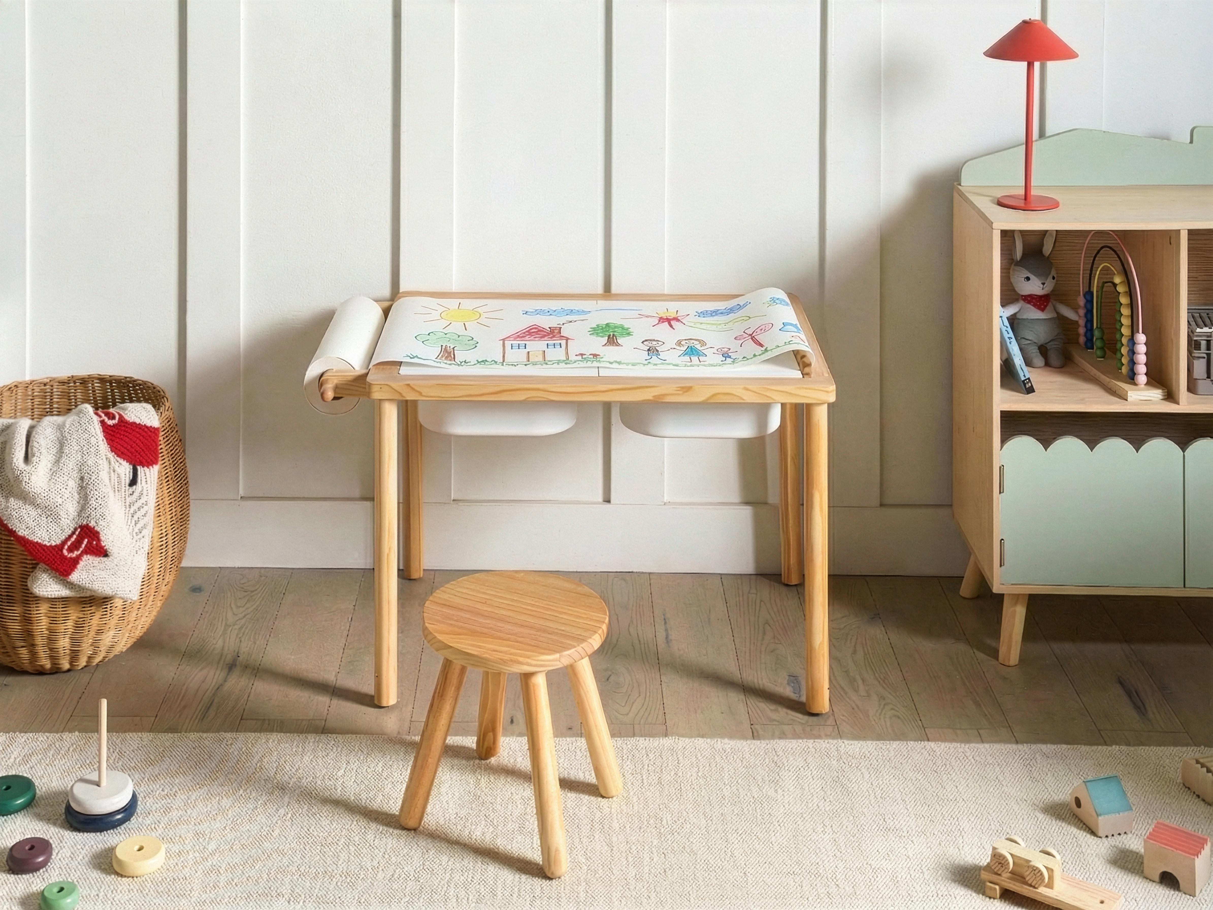 Kids Table and Chair Set KEMPSEY Light Brown Montessori with Storage