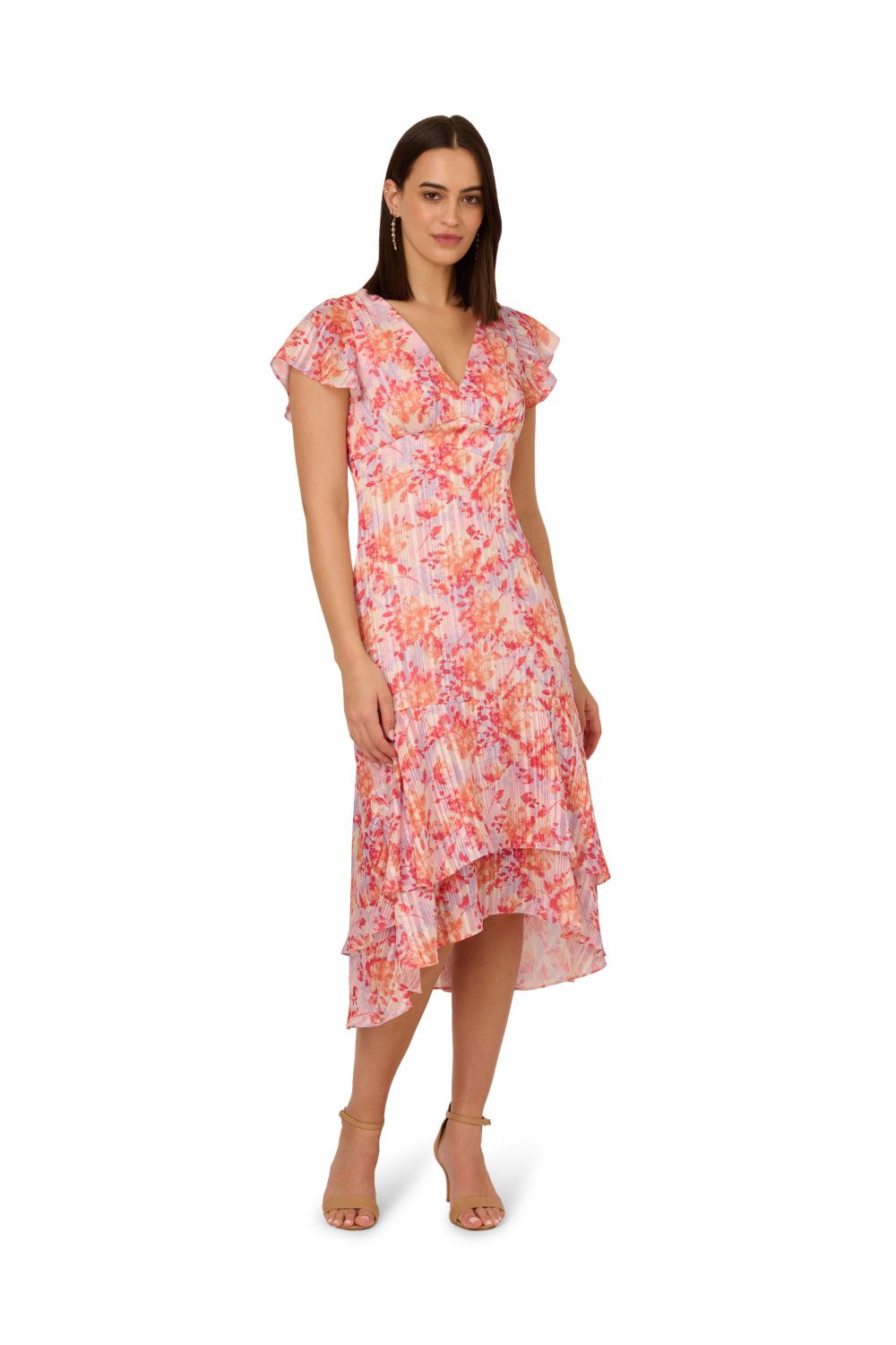 Adrianna Papell Flounce Hem Satin Midi Dress