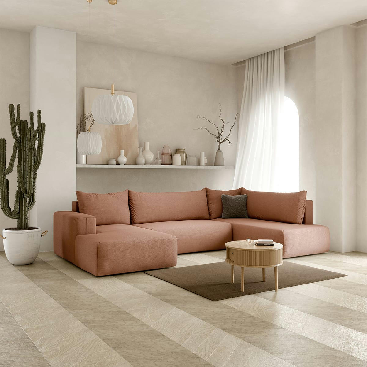 - Canapé panoramique 5 places convertible coffre cuivre