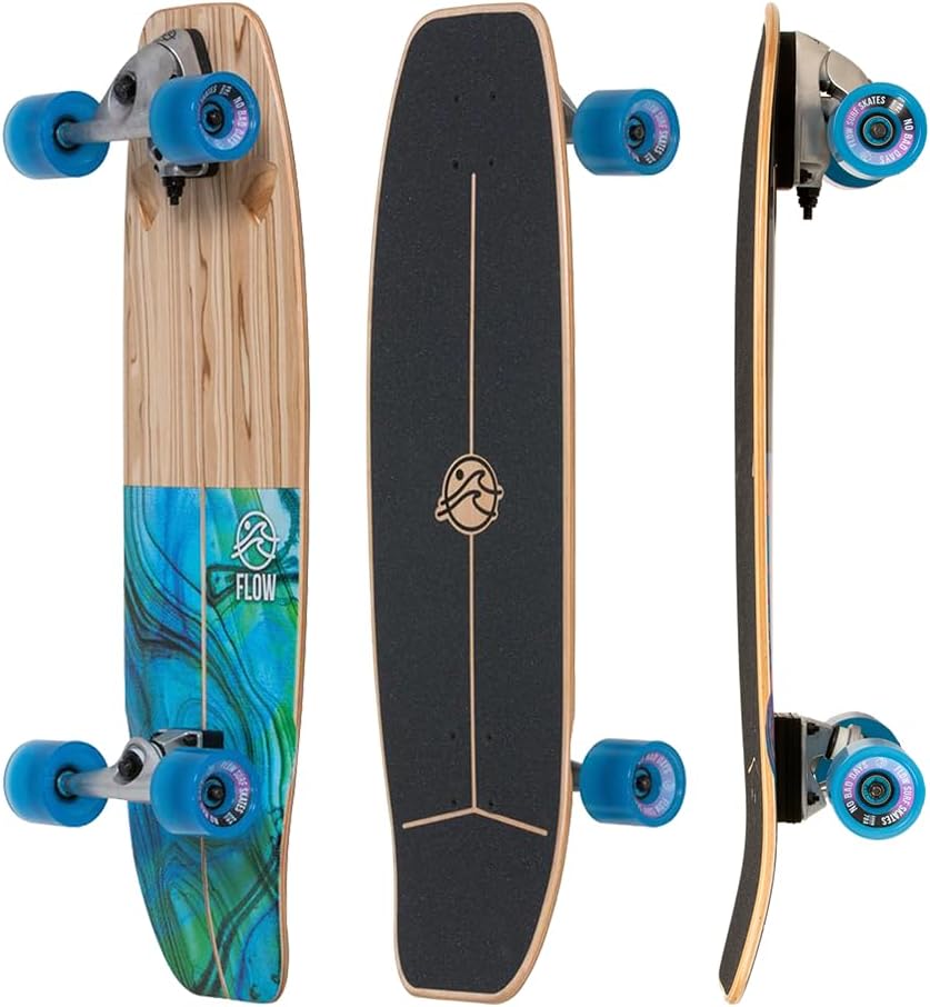 Flow Surf Skates Cruiser - 32x10 7-Ply North American Maple Deck with Exotic Veneer, Carving Truck, Fully Assembled, Supports up to 275 lbs for Surf-Like Carving