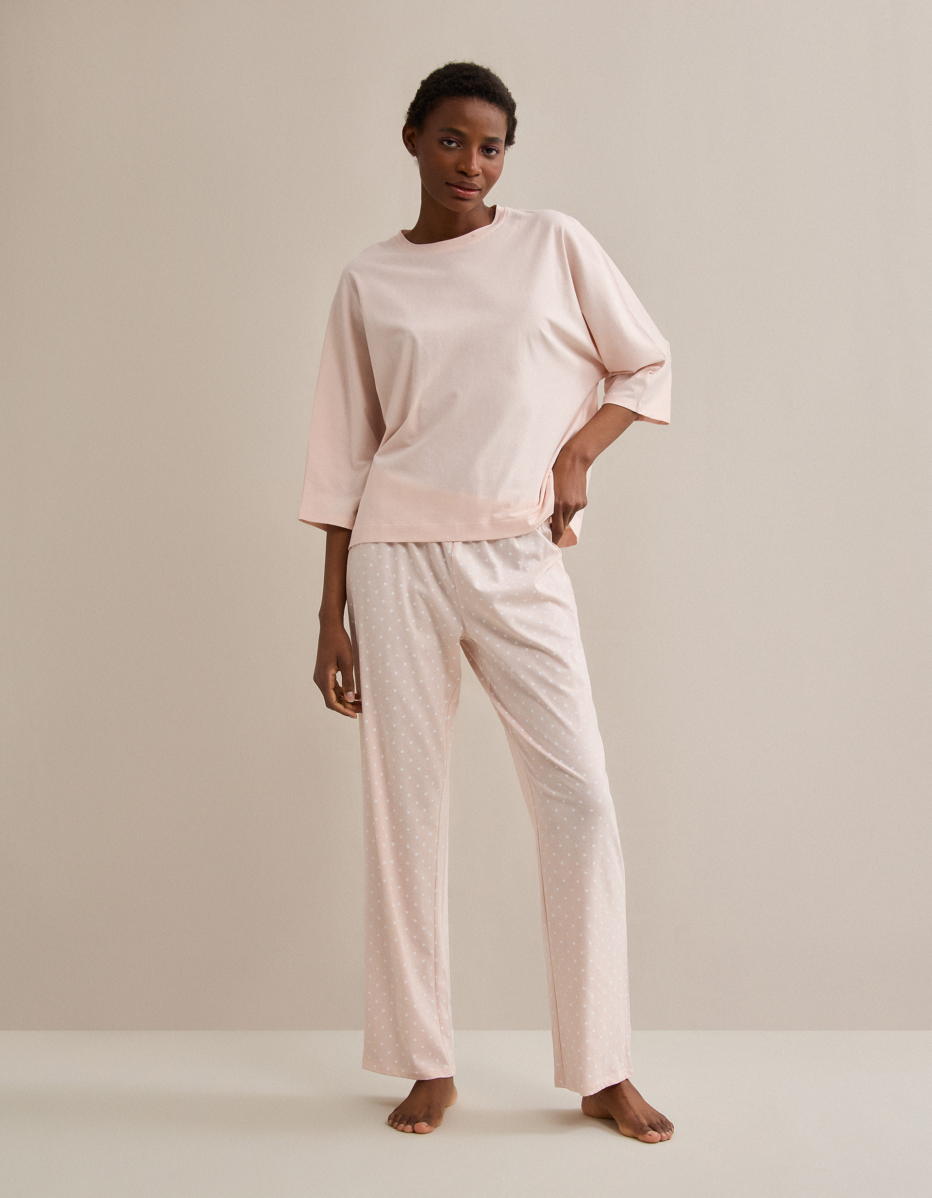 Pijama com Bolinhas, Mulher, Rosa Claro