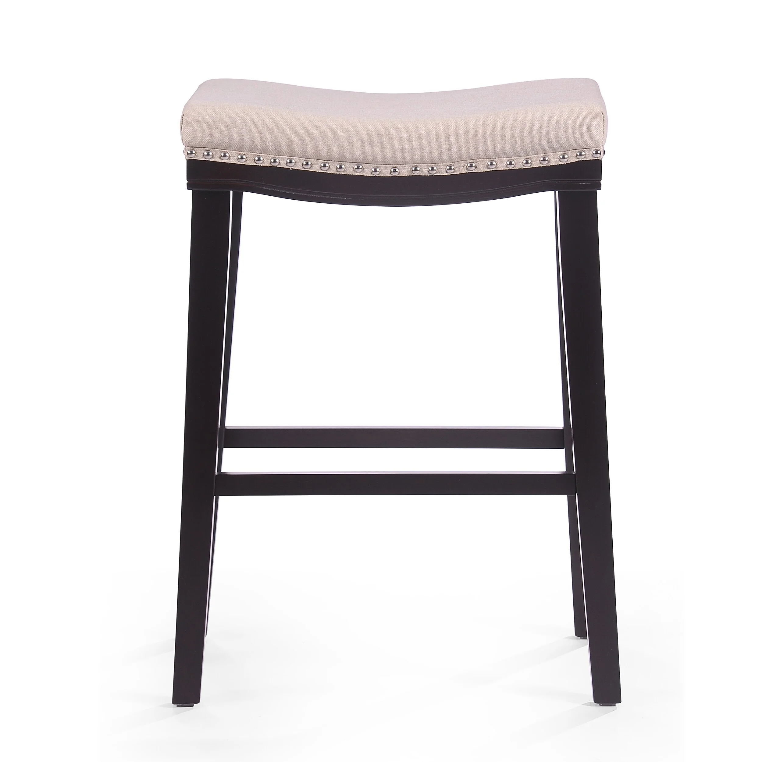 Roomfitters Upholstered Counter Stool with Nailhead Trim, Curved Padded Seat, Modern Dining Seating, Beige