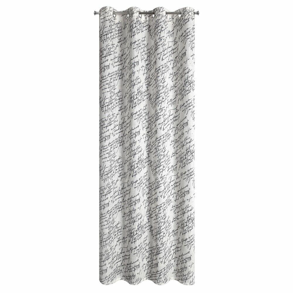 Zasłona EDITH 140x250 cm czarne napisy przelotki