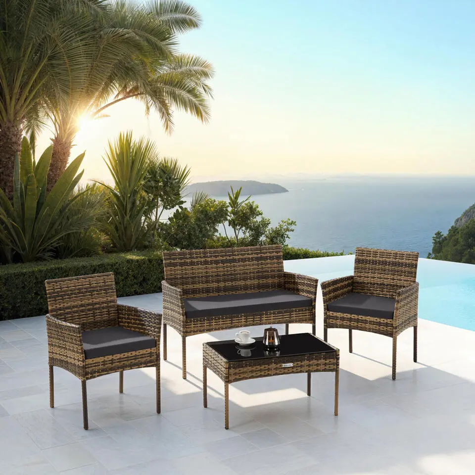 tectake Wicker loungeset Palese voor 4 persone - Natuur