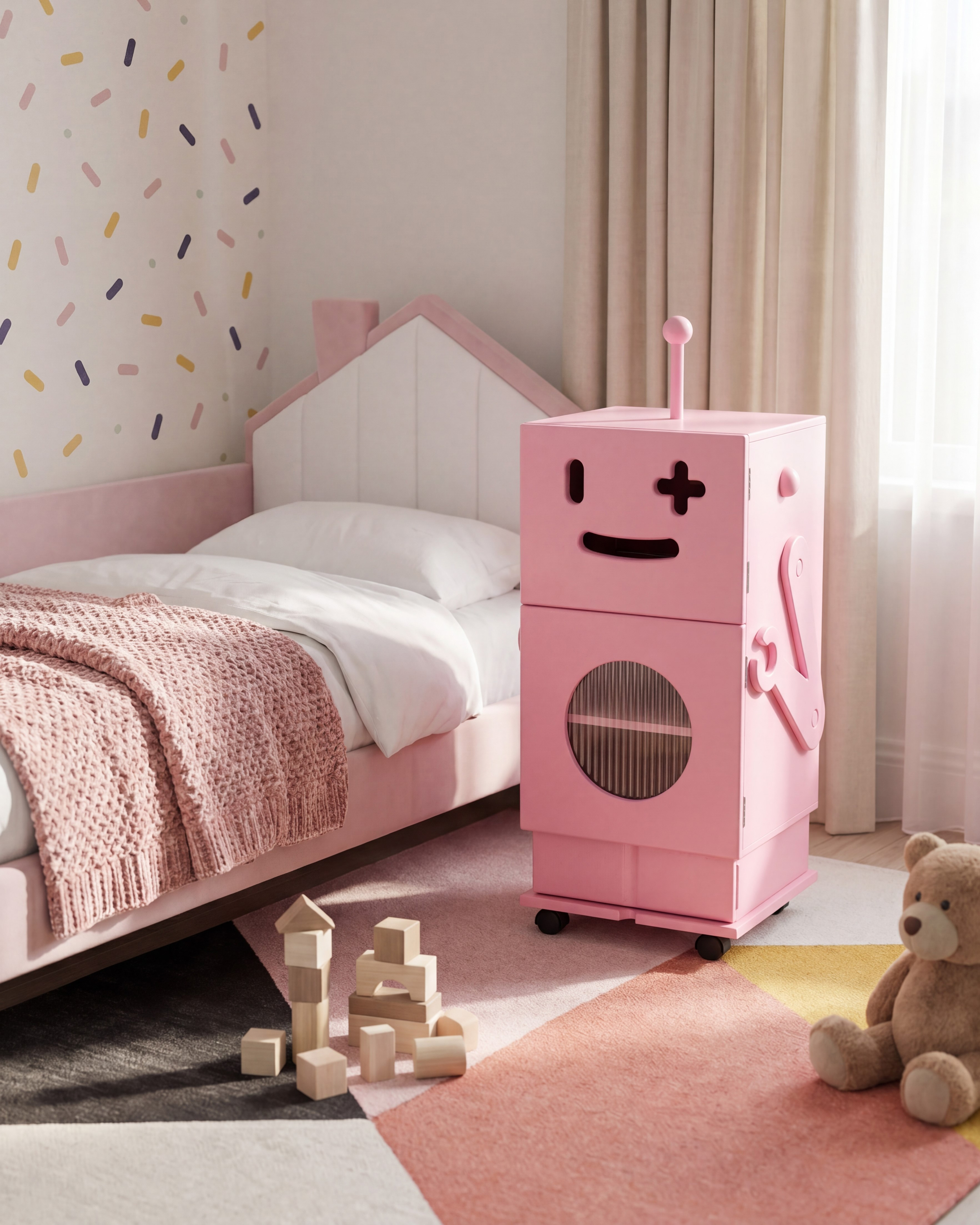 Cabinet EDGAR 89 cm Pink with Wheels