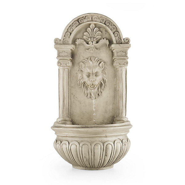 Fontaine Murale solaire de Jardin Forme tête de Lion Pompe solaire 2W Polyrésine 4 LED Panneau solaire Batterie Imitation Pierre