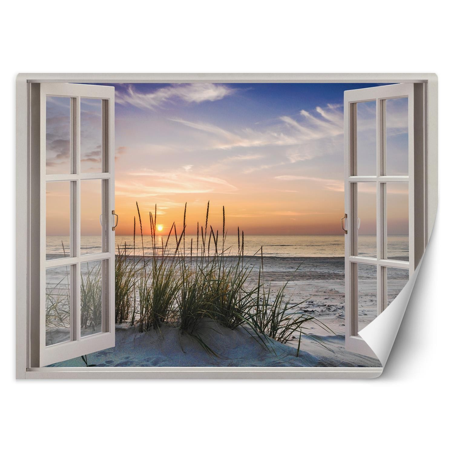 Feeby Fototapeta, Okno zachodzące słońce na plaży 140x100