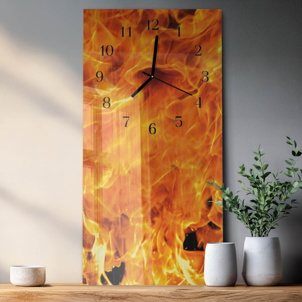 Zegar ścienny 30x60 Ogień design na ścianę