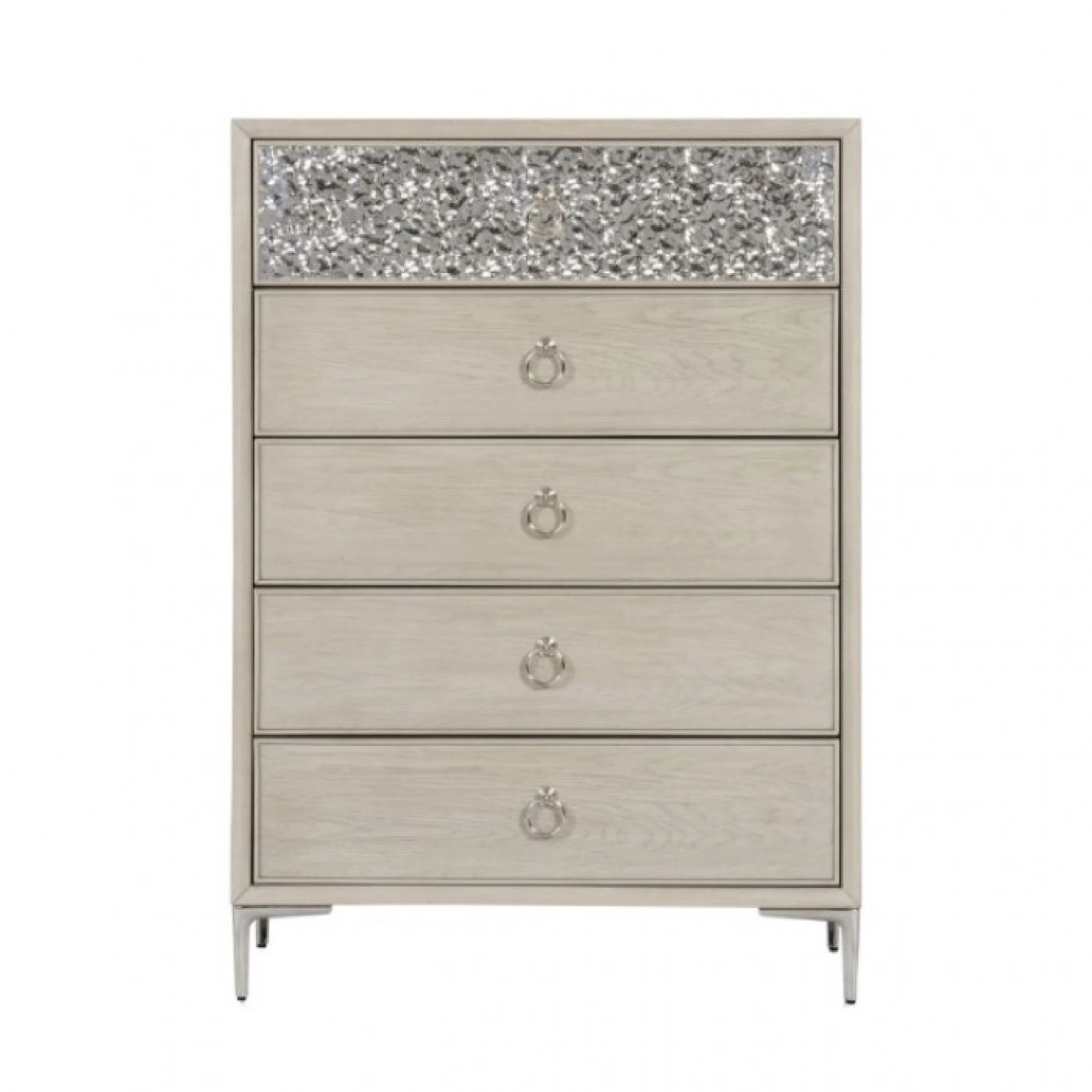 Kaira Tall Dresser Chest, 5 Drawers, Metal Accents, Natural Oak Brown