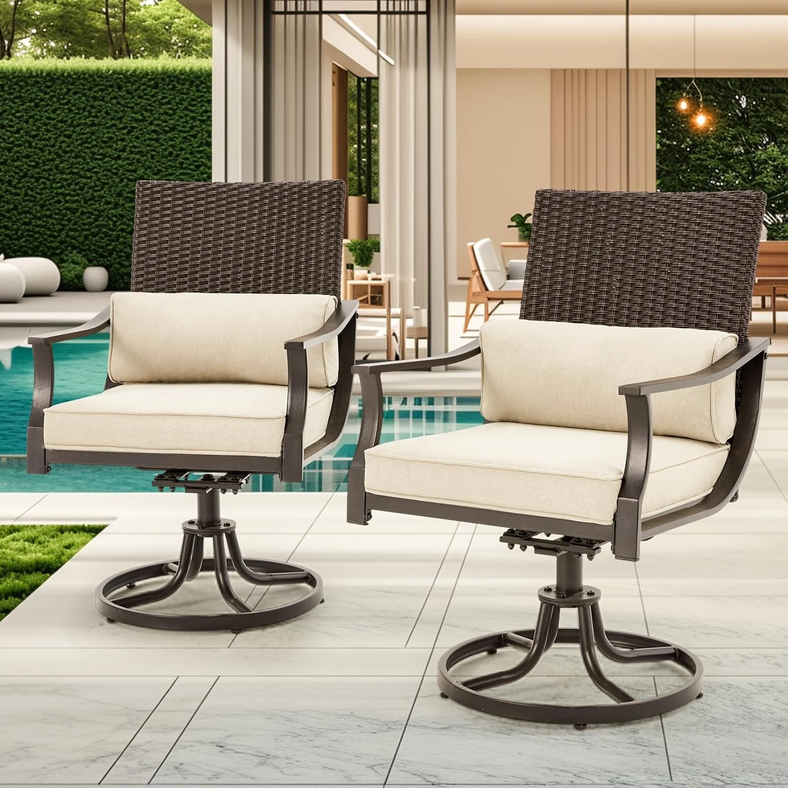 EROMMY Patio Dining Set, Swivel Rocking Chairs & Round Table Outdoor Furniture Set for Backyard, Deck