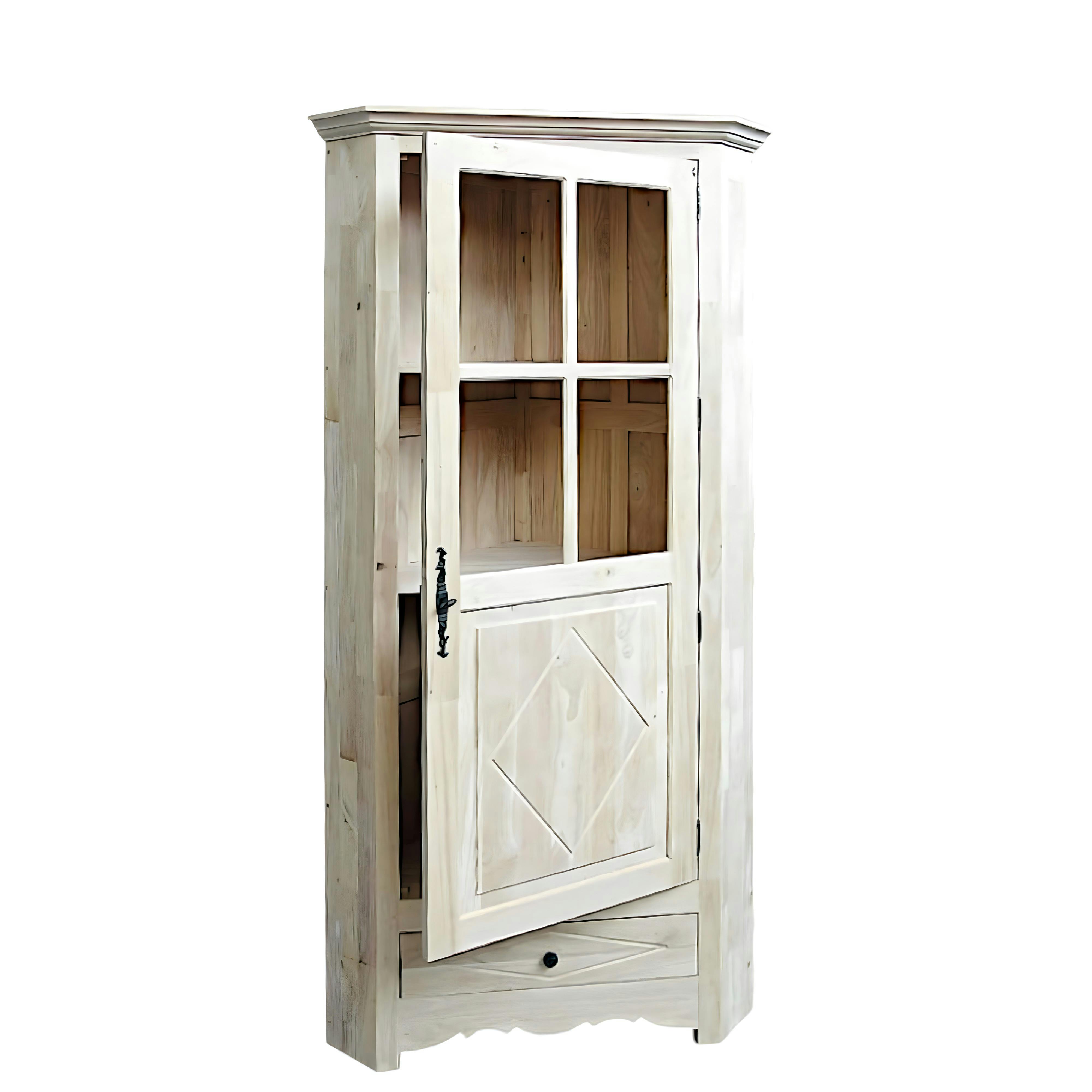 Buffet / Vaisselier d'angle Hévéa 1 porte partie haute vitrée, 1 tiroir 96x60x190cm TRADITION