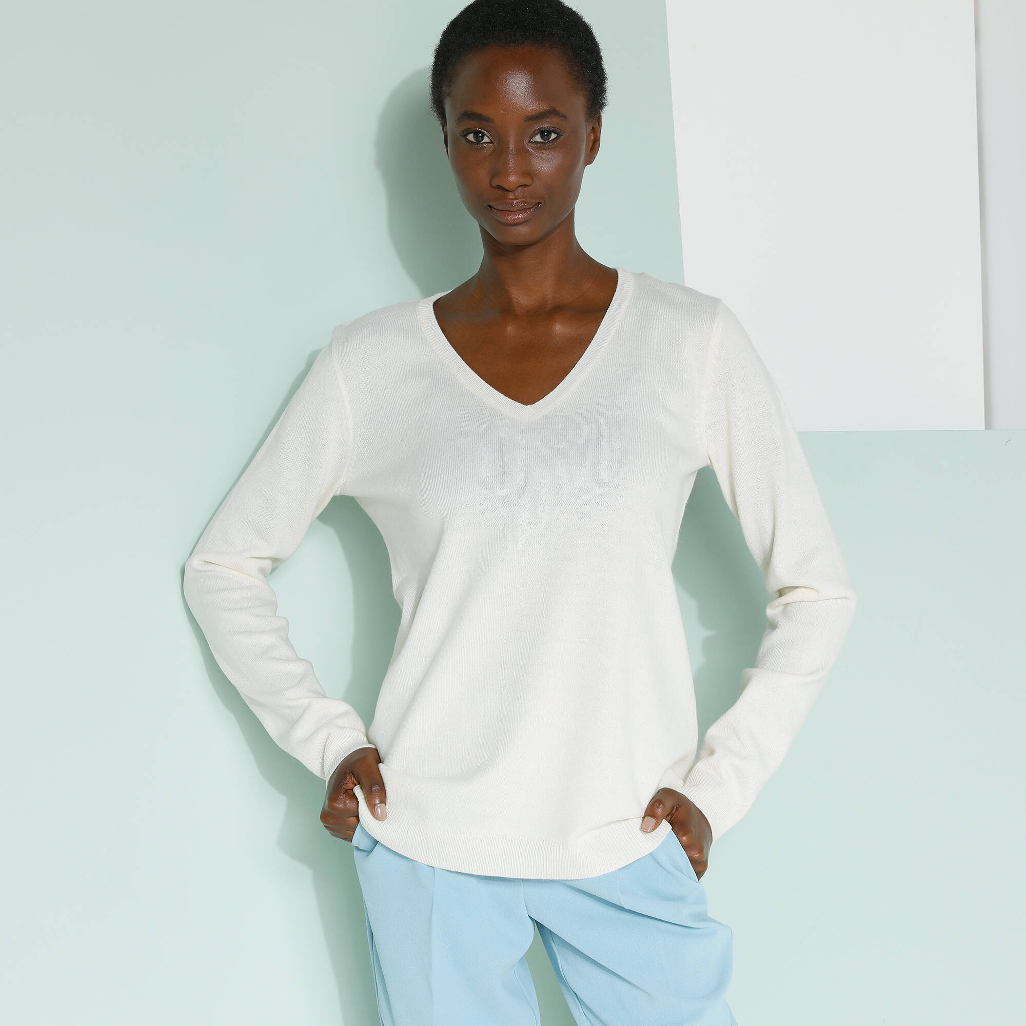 Pull col V, toucher doux