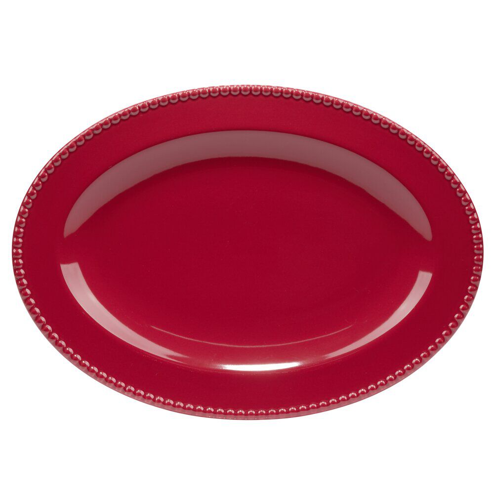 Plat de service No&euml;l ovale céramique rouge 25x35cm